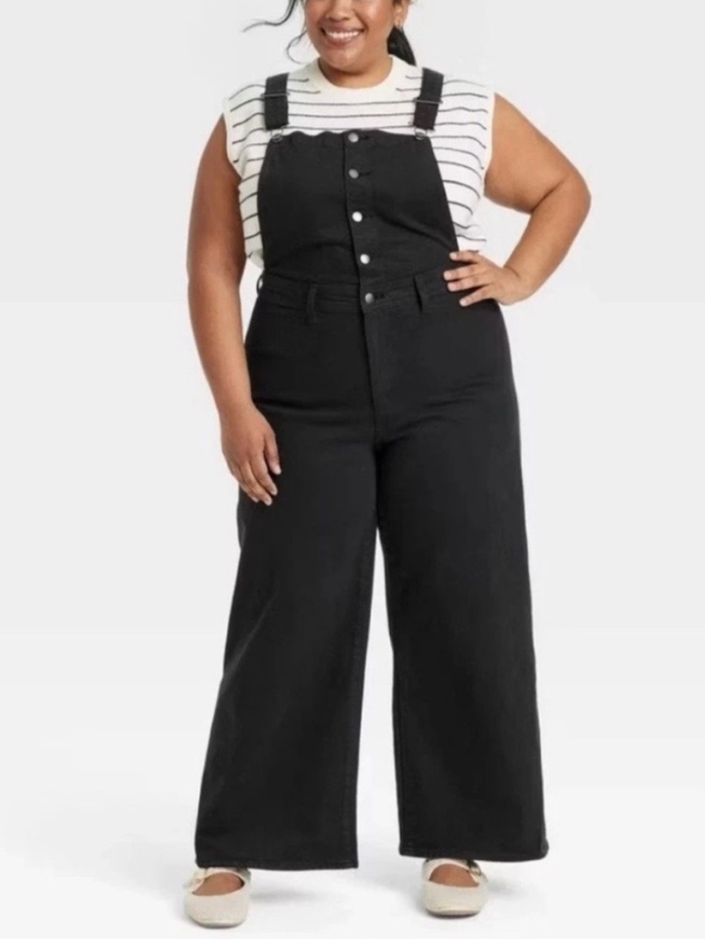 NWT Universal Thread overalls black denim sailor wide leg 16 large xl cropped